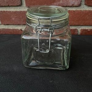 Clear Glass Rubber Hinged Lid Jar with Apple Designs